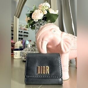 Christian Dior Black Leather D-Fence Compact Wallet